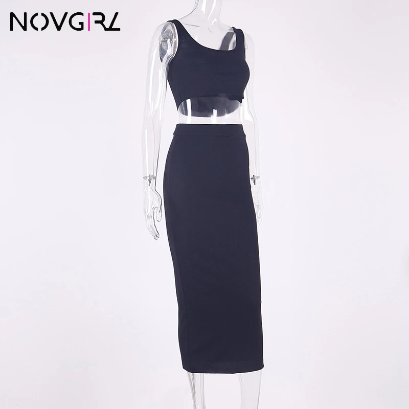 Novgril вязанное платье из двух частей, Женский комплект, лето, неоновый жилет, короткий топ и длинная юбка, костюм из 2 предметов, Сексуальные клубные Вечерние Платья Миди