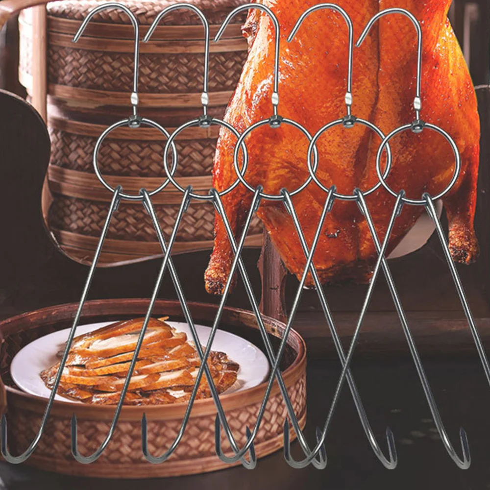 

6pcs Stainless Steel Double Meat Hooks Drying Roast Duck Hook Bacon Hanger Grill Hanging Rack (3.5cm Diameter 24.5cm Length)