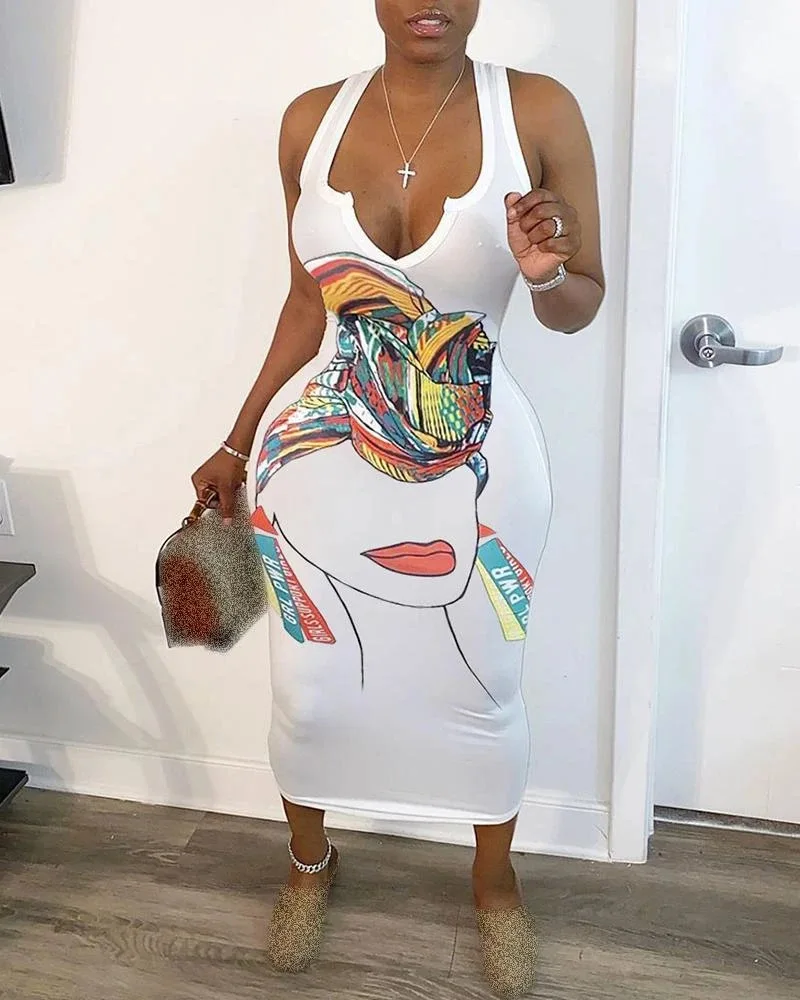

2021 summer new women's cartoon print sleeveless dress summer dress