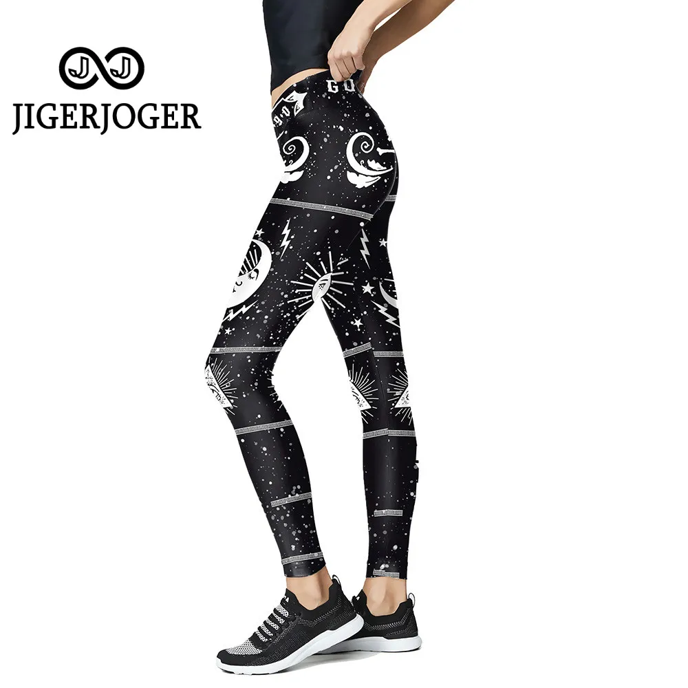 JIGERJOGER черные белые женские леггинсы в стиле панк спортивные Леггинсы для фитнеса