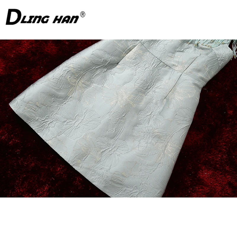 

DLINGHAN Fashion Jacquard Mini Dress Women's Tassel Beading Stand Collar Dresses Designer Summer New