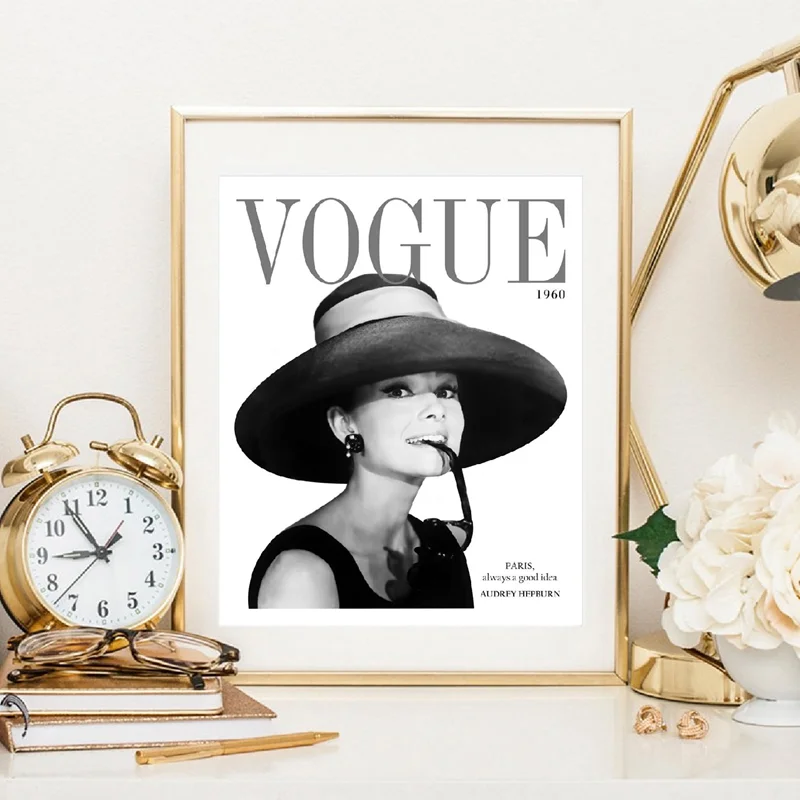 Настенная картина Vogue 1960 Обложка Одри Хепбёрн пузырьки Искусство Печать на