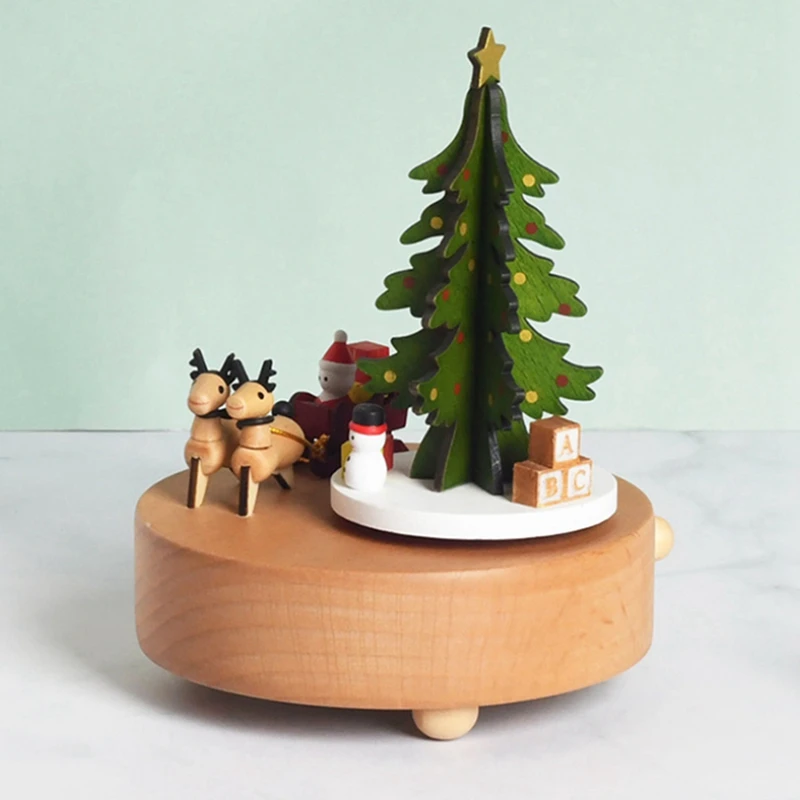 

2 Pcs Christmas Music Box, Wooden Music Box Christmas Tree Girl Musical Box,14.6X11Cm & 15X11Cm