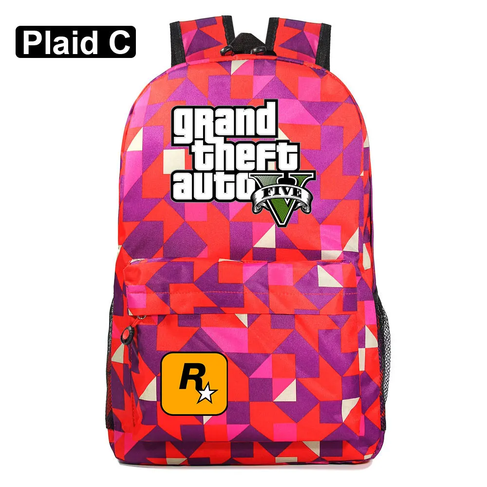 A34-25 Подарочные игры с героями мультфильмов, GTA5, клетчатая школьная сумка ярких цветов для мальчиков и девочек, женский рюкзак, школьные сумки для подростков, холщовые мужские школьные рюкзаки - Цвет: A34-25