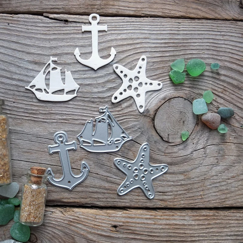 

Piggy Craft metal cutting dies cut die mold Starfish anchor sailboat Scrapbook paper craft knife mould blade punch stencils dies