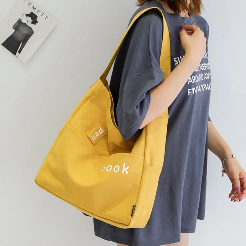 

Large Capacity Canvas Tote Shoulder Bag Fabric Cotton Cloth Shopping Bag for Women 2021 Students Handbags Female Shopper Bags