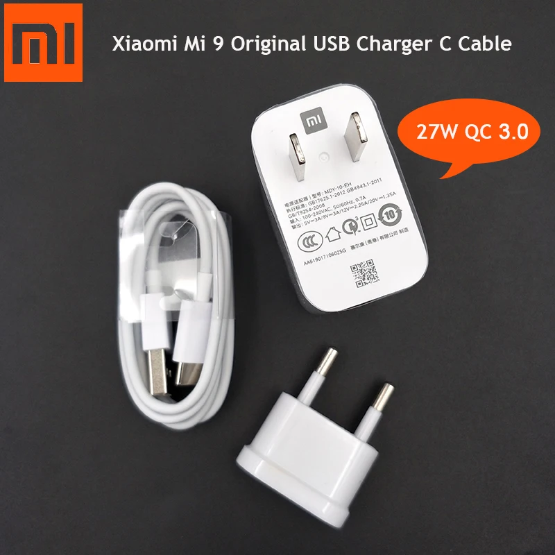 Зарядное устройство Xiaomi 27 Вт с USB портом и кабелем Type C для Mi 9 se CC9 Pro CC9e mix 2 2S 3 max 4 Redmi