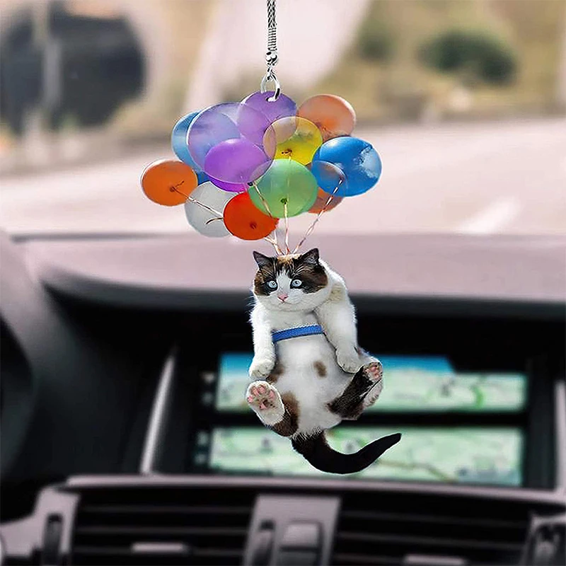 

2D Cute Kitten Car Home Hanging Ornaments With Colorful Balloons Hanging Decor