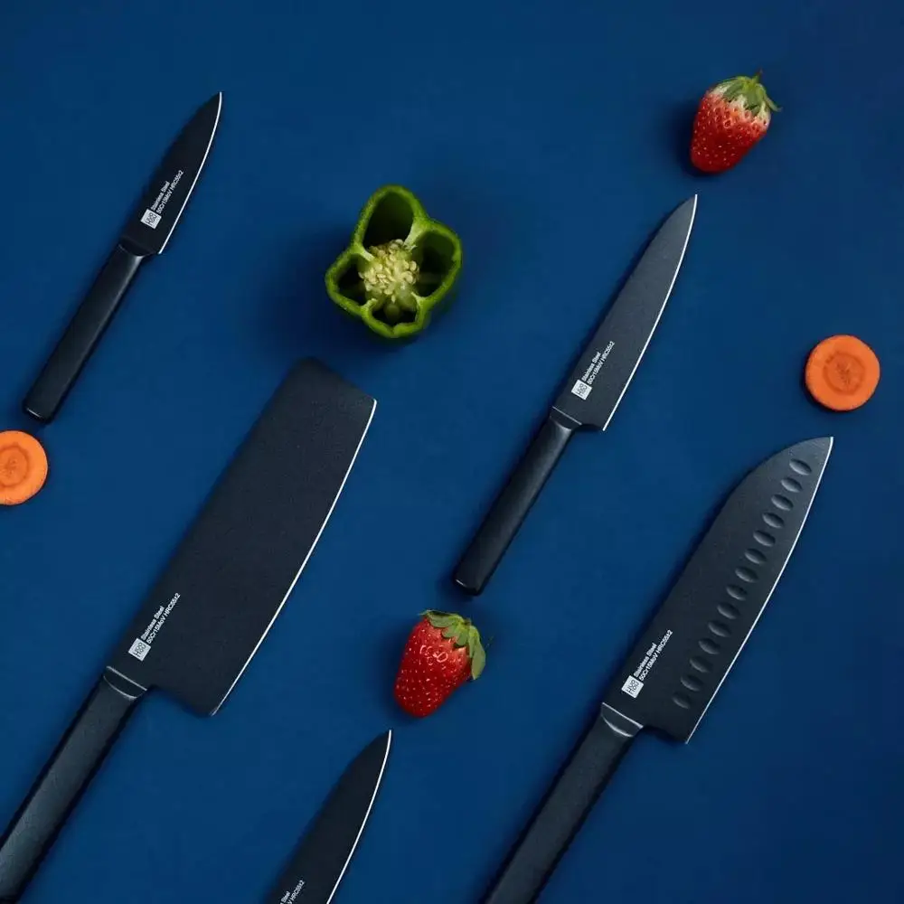 Youpin Huohou antiadherente cuchillo todo prop&oacute;sito de cocina de acero inoxidable cuchillo cortar Chef picado hueso 5 unids/set para xiaomi Cocina-2