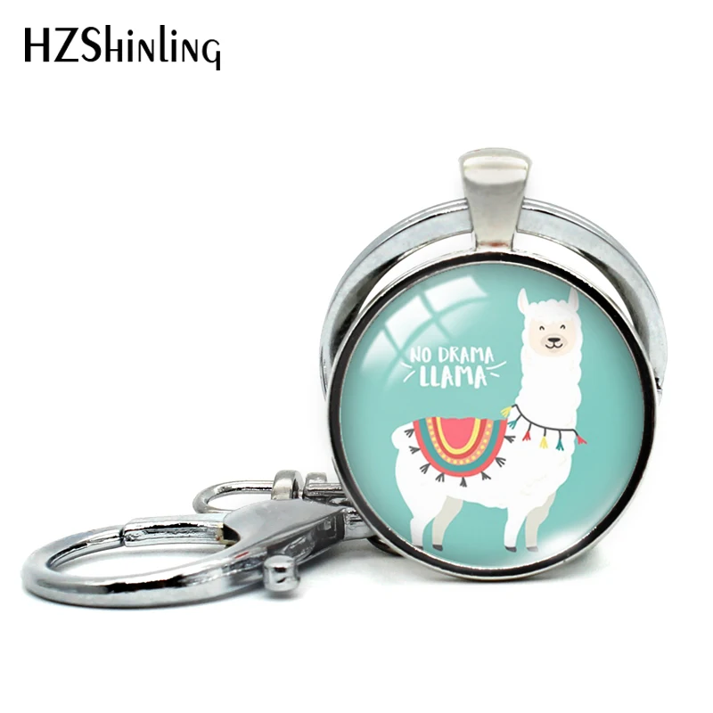 2019 New Alpaca NO PROB LLAMA Keyring Glass Cabochon Keyrings Funny Keychain Round Photo Jewelry |