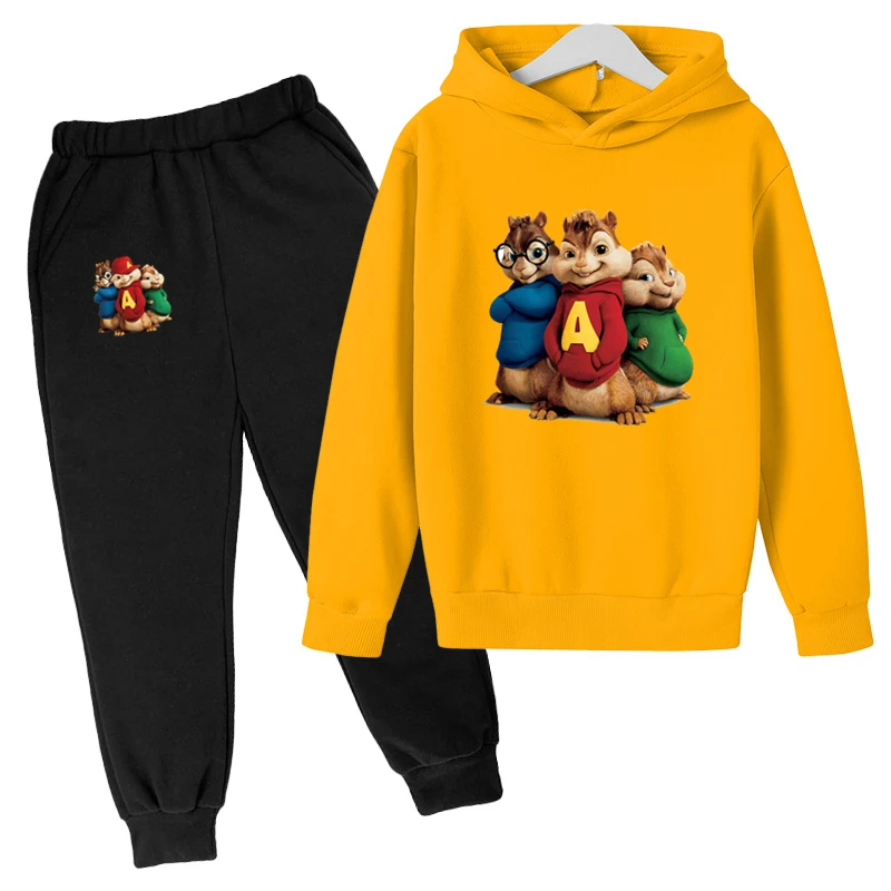 Boy Casual Cute Sets Alvin and the Chipmunks Kids Sportswear Cotton Anime Hoodie Cartoon Suit for Girls Baby Clothes | Мать и ребенок