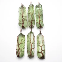 natural green fluorite pillar pendants handmade antique copper wire wrapped tree of life wholesale 6pcslot for necklace jewelry