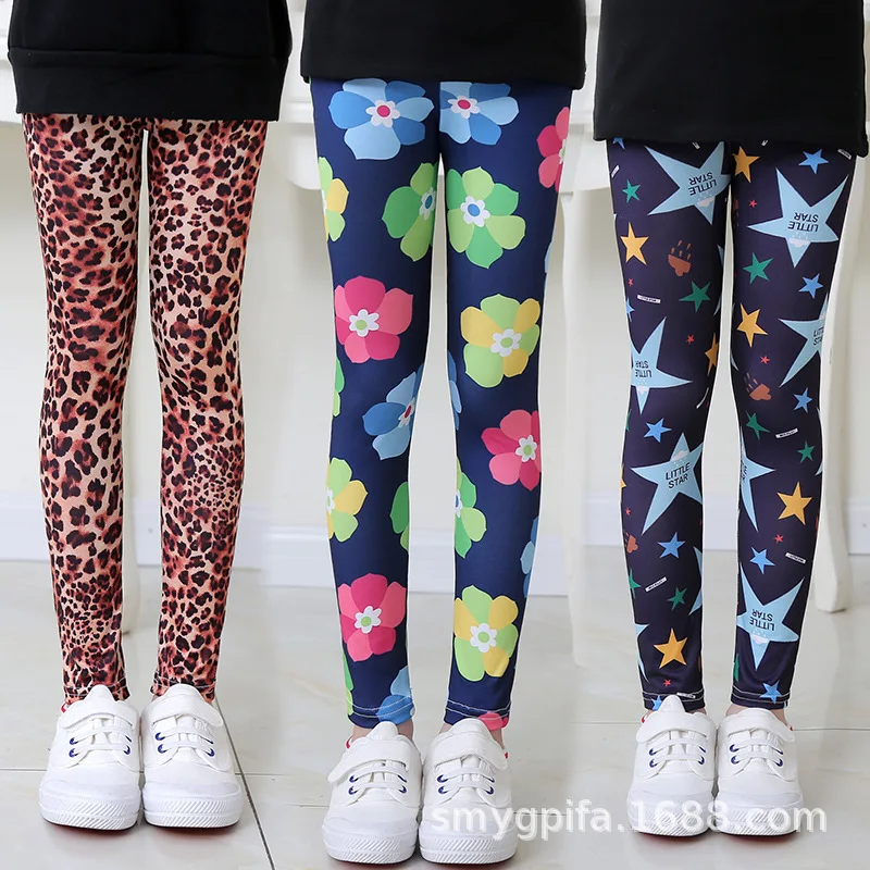 

Girls FlowerLeggings Kids Printing Elastic Trousers Children Leggings For Girl Wear 3-12Years Girls Baby Leggings Trousers