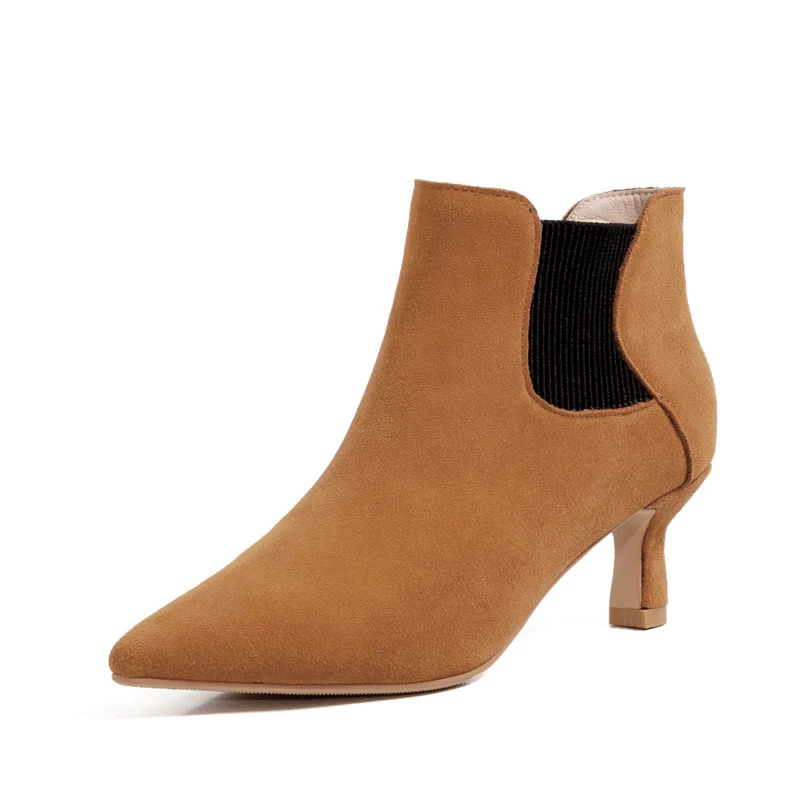 

ANNYMOLI Natural Genuine Leather Woman Boots High Heel Ankle Boots Thin Heel Short Boots Pointed Toe Ladies Shoes Autumn Green