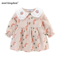 mudkingdom embroidery floral baby girl dresses long sleeve lace flower collar leaf dress for girl clothes spring kids clothing