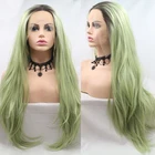 Парик омбре с черными прямыми синтетическими кружевами спереди светильник, неоновые, лимонно-зеленые волосы, волнистые, вьющиеся, для косплея, для женщин