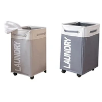 2 pcs dirty clothes laundry basket foldable storage basket with wheel gray white light light gray white