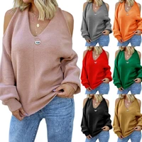 sexy women off should v neck sweater autumn winter long sleeve knitted pullovers solid ladies loose backless sweaters knitwear