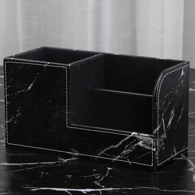 

Black Marble Leather Desk Stationery Organizer Pen Pencil Holder Remote Control