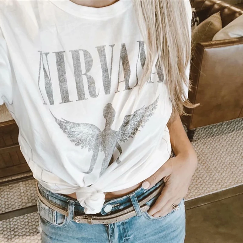 Новая женская футболка Harajuku Angel Nirvana топы с короткими рукавами и футболки модная