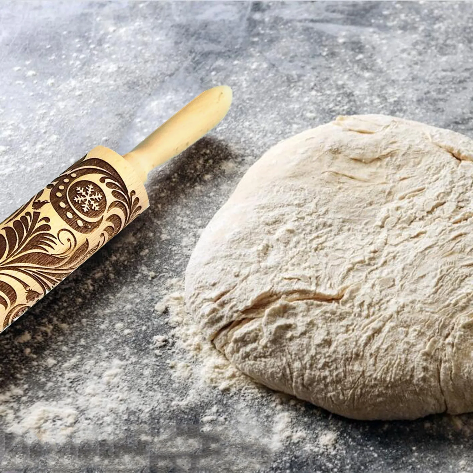 Скалка с Дамасским тиснением Деревянный инструмент для выпечки печенья помадки