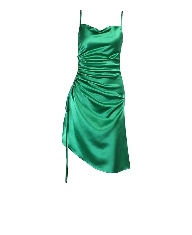 

2021 Summer Women's New Fashion Solid Color Sling Folds Lace High Waist Split Sexy Hot Casual Party Dress All-match Dress FZ107