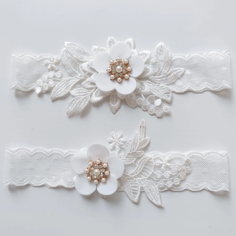 

2pcs Wedding Garter White Flower Embroidery Sexy Garters Women/Female/Bride Thigh Ring Bridal Lace Leg Ring Loop