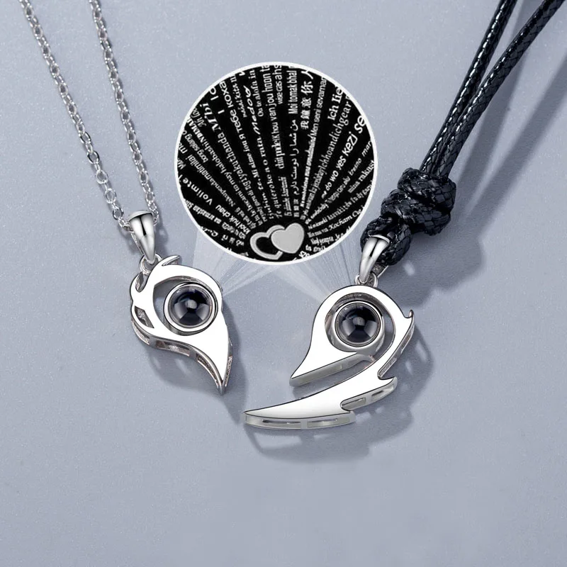 2 Pieces/set Couple Necklace 100 Languages I Love You Magnetic Pendant Ladies Jewelry Valentine's Day Gift | Украшения и