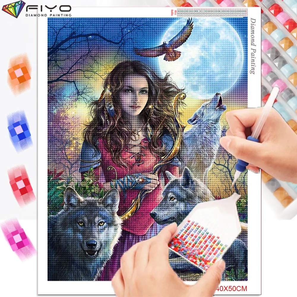 5D алмазная живопись с волком и девушкой полная вышивка Женская картина украшение