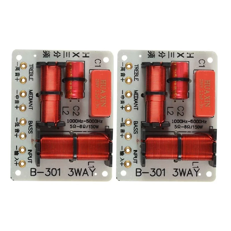 

2Pcs 150W 3 Ways Audio Speaker Crossover Treble+Midrange+Bass Crossover Speakers Filter Frequency Divider 1000 5000 Hz