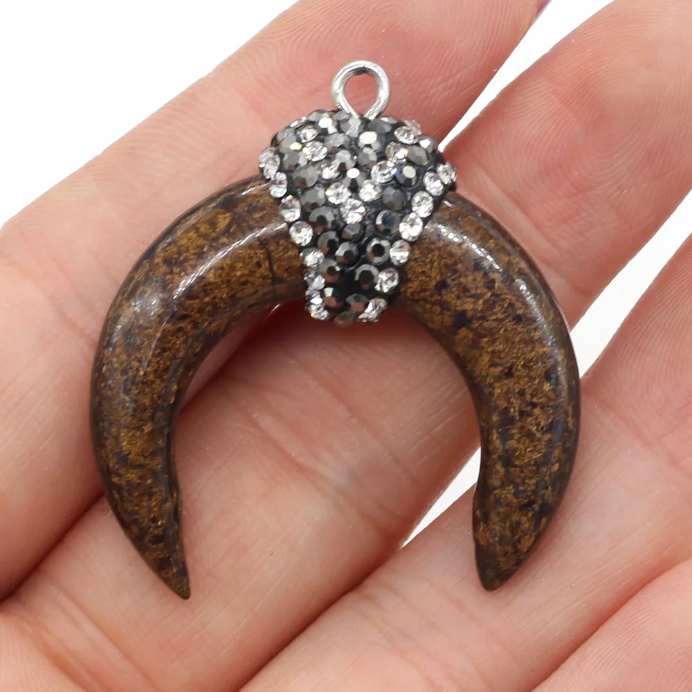 

2pcs Natural Stone Crystal Quartzs Charms Pendants Ox Horns Shape for Jewelry Making DIY Bracelet Necklace Earrings Size 33x38mm