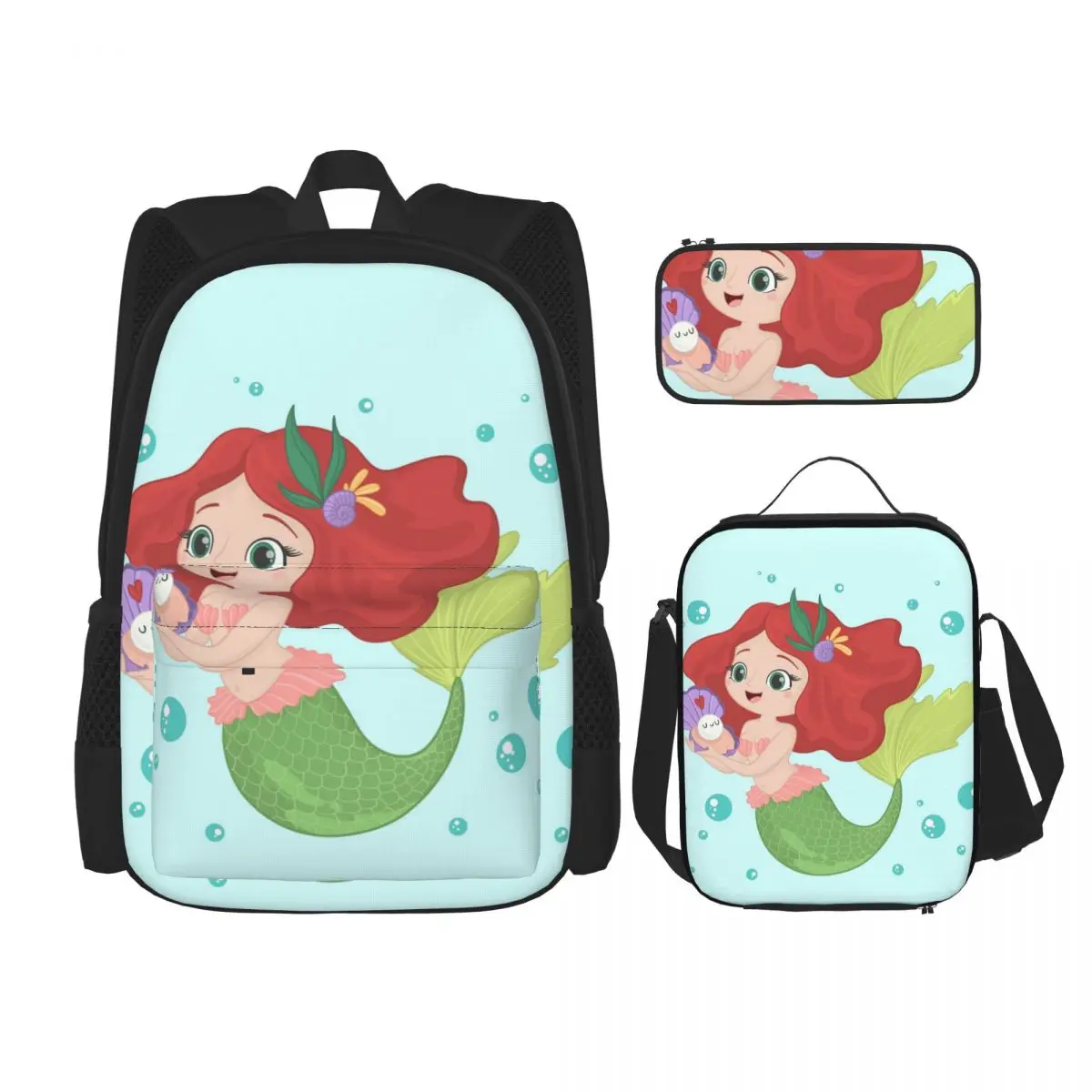 

3 шт./компл. милые рюкзаки с рисунком улыбающейся русалки, Женская дорожная сумка для студентов, повседневный рюкзак
