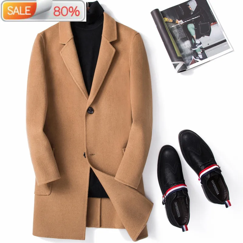 

100%Wool Spring Autumn Long Men Double-sided Korean Coat and Jacket Casaco Masculino M063 YY312