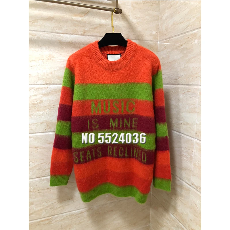 

2021 New Casual Stripe Winter Mohair Sweater Women Knitted O-neck Pullover Sweater Long Sleeve Loose Jumper Sweaters