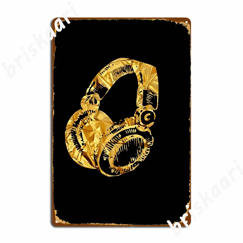 

Gold Headphones Metal Sign Club Bar Wall Plaque Club Home Create Tin Sign Poster