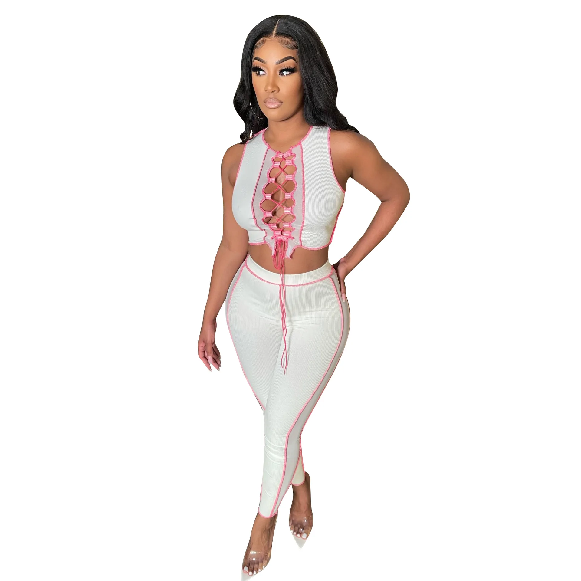 

Casual Women Tracksuit Color Patchwork Bandage Has Stretch Streetwear Summer Clothes For Women Outfit