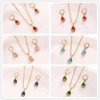 bangrui gold color new woman fashion jewelry sets high quality colorful crystal zircon pendant necklace earrings party gifts