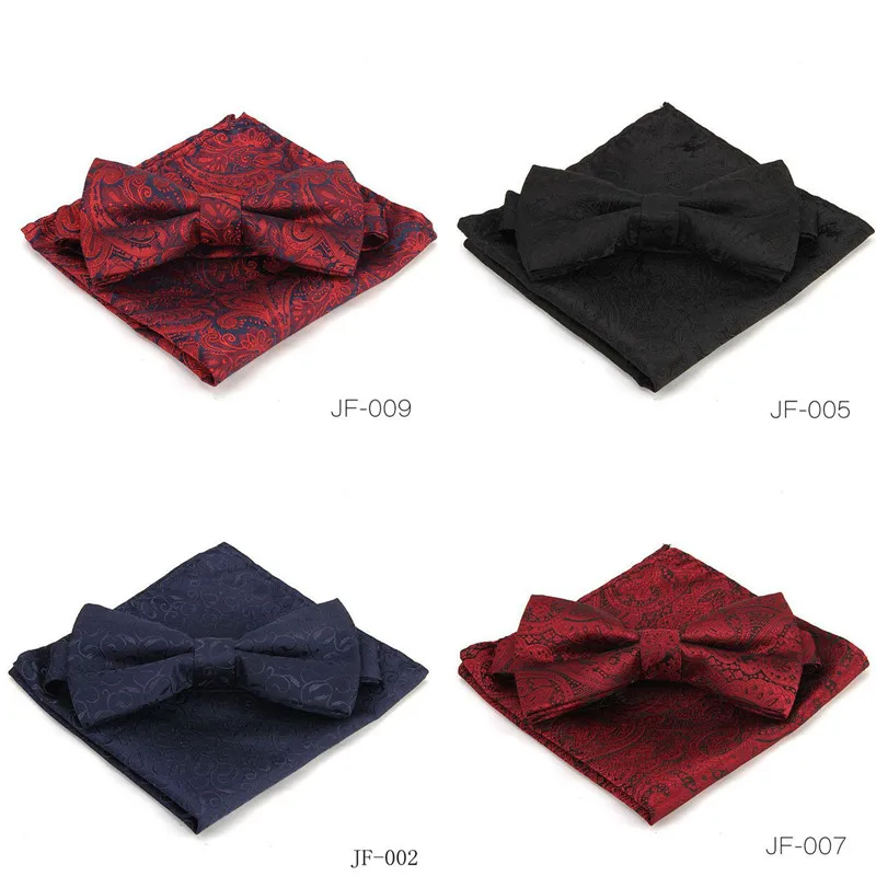 

10Pcs/Lot Paisley Red Bow Ties for Men Solid Bow Tie Silk Pocket Squares Sets Men's Floral Blue Bowties Handkerchiefs Set B016