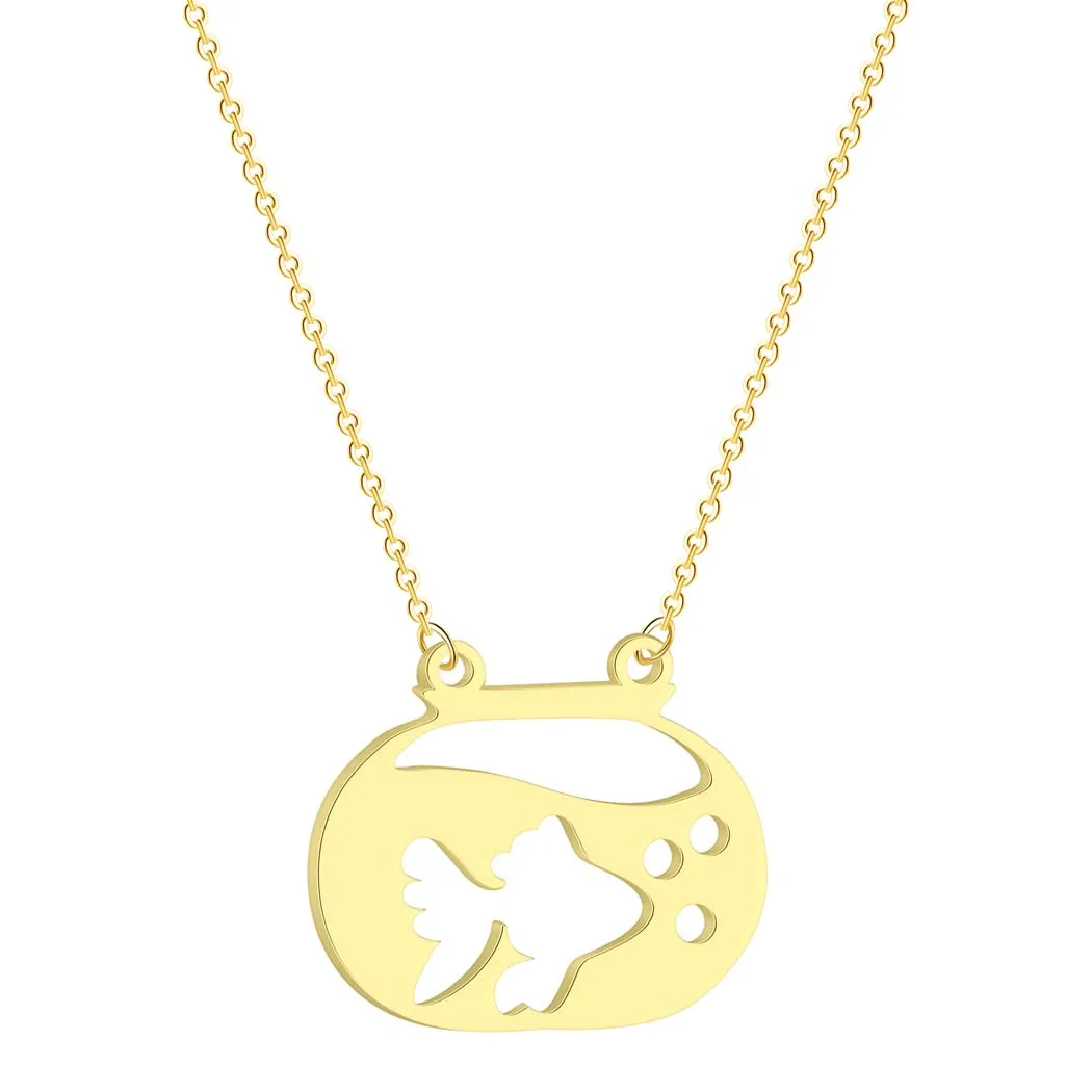 

Kinitial Fashion Animal Goldfish in Fish Bowl Charm Pendant Necklace For Women Statement Necklaces Collier Chain Choker Jewelry