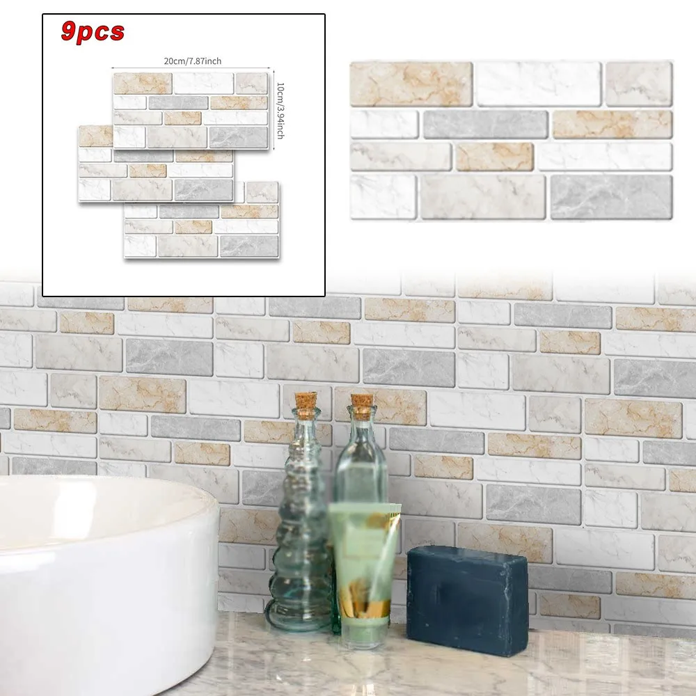 

20 * 10cm 9pcs PVC Tile Stickers Waterproof Self Adhesive Wall Stickers For Bathroom And Kitchen Oil Resistant