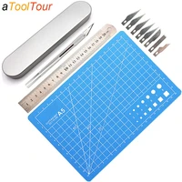 diy repair hand tools metal blades scalpel tools kit paper cutter mat ruler engraving craft carving knives for mobile phone pcb
