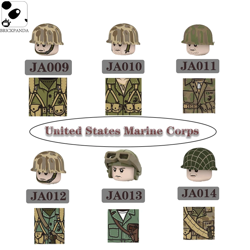 Military USA Army Marine Corps Soldier Figures Building Blocks WW2 Pacific War Weapon Parts Bricks Accessories Toys for Kids | Игрушки и