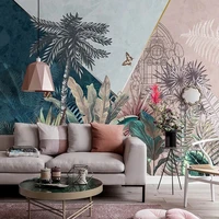 nordic hand painted tropical plants 3d geometric rainforest palm tree mural living room tv background wall paper papel de parede