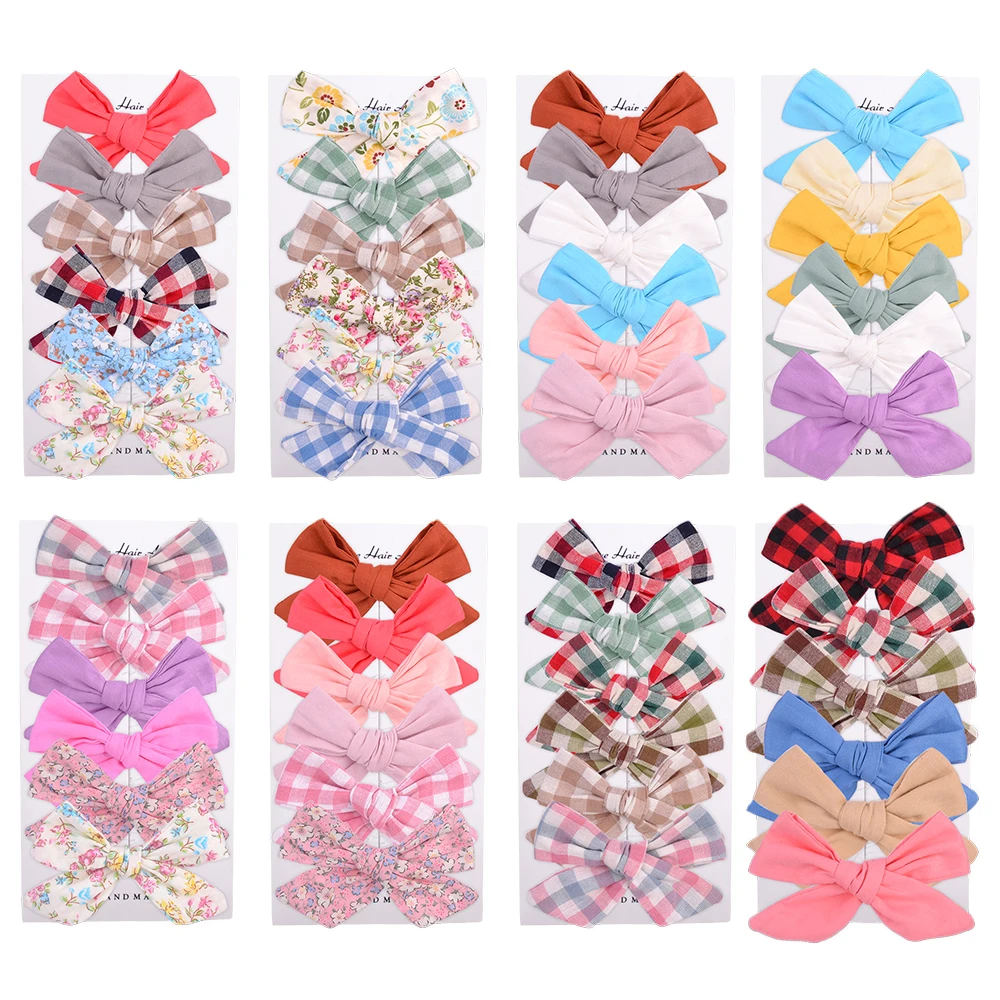 6 шт./компл. клетчатые Цветочные банты для волос однотонные заколки бутиковые