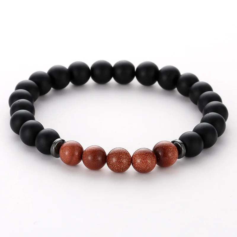 Браслеты с пятью натуральными драгоценными камнями 8 мм черные абразивные бусины