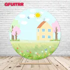 GFUITRR фон для фотосъемки с изображением свиного дома дети 1-й День рождения цветочный мультяшный фон для фотосъемки голубое небо виниловая фотобудка реквизит