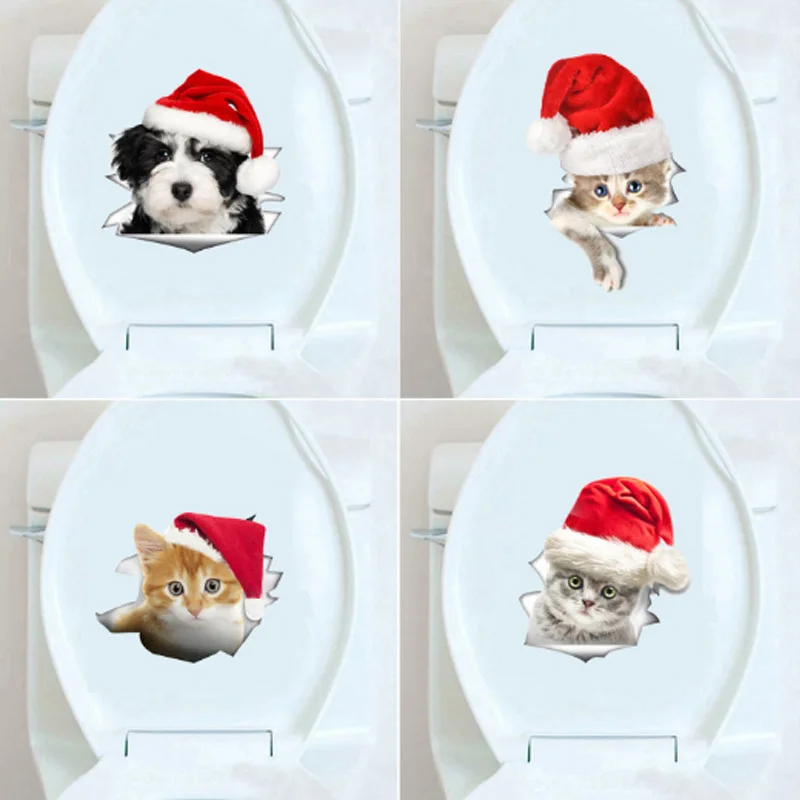 

Cute 3D Christmas Dog Cats Wall sticker For Festival Christmas Home Decor Art Stickers Wallpaper Mural Cloth Stickers S