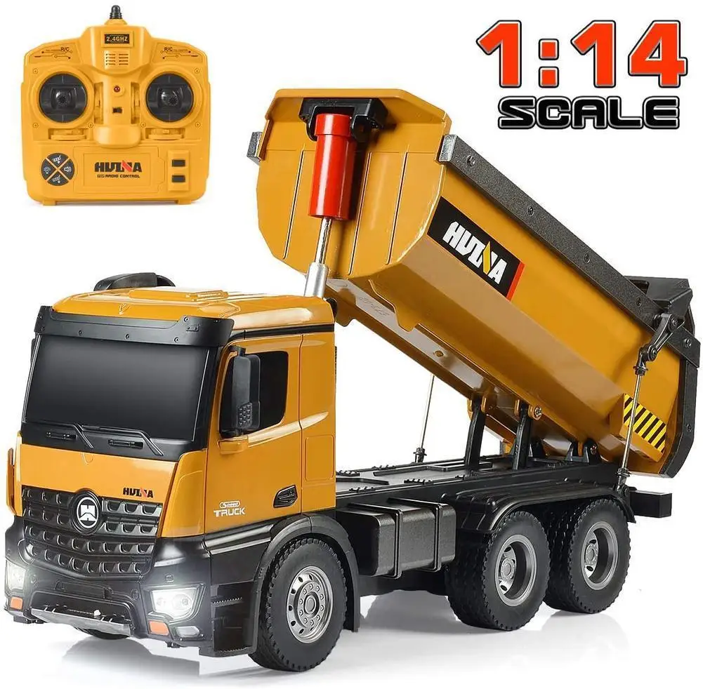 HuiNa 1573 RC Car 1/14 2.4GHz 10CH RC Excavator Construction Vehicles Rechargeable Remote Control Toy LED Light RC Truck Toy