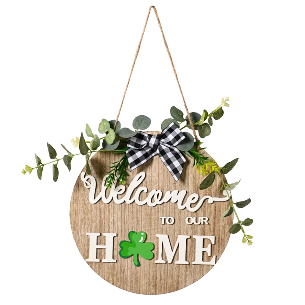 

Wooden Welcome Home Front Door Sign With Interchangeable Yard Decoration Hanging Decor Artificial Flower Garland Ornament DIY