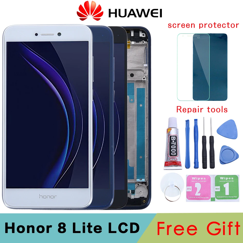 Huawei Honor 8 Lite ЖК-дисплей кодирующий преобразователь сенсорного экрана в сборе для huawei Honor 8 Lite ЖК-дисплей с рамкой PRA TL10 LX1 LX3 экран
